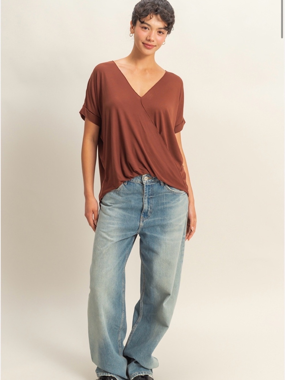 Twist-Front V-Neck Short Sleeve Top in Rust - NWT - Small - Picture 3 of 5